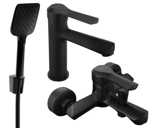 MEXEN/S Saber R62 Set umyvadlové a vanové baterie s příslušenstvím, černá 72103R62-70