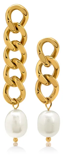 Troli Asymetrické pozlacené náušnice s pravými barokními perlami VAAXF344G
