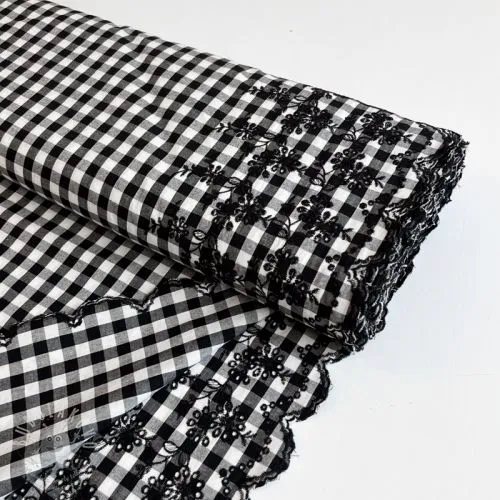 Bavlněná látka Checks black white 1-side border