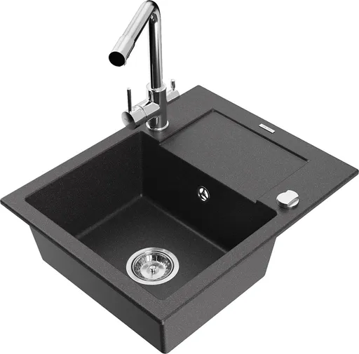 MEXEN/S Enzo granitový dřez 1-miska s odkapávačem včetně baterie Duero, černá kropenatý 6506-76-671600-00