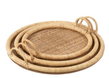 Set 3ks kulatý ratanový podnos s uchy Rattan Boom  - Ø 48*10 / Ø 40*9 / Ø 31*9 cm 40924