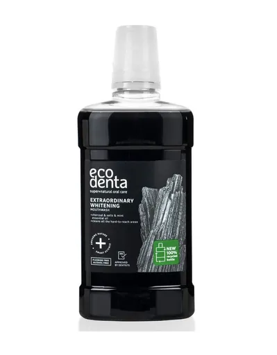 ECODENTA Extra bělicí ústní voda s černým dřevěným uhlím 500 ml