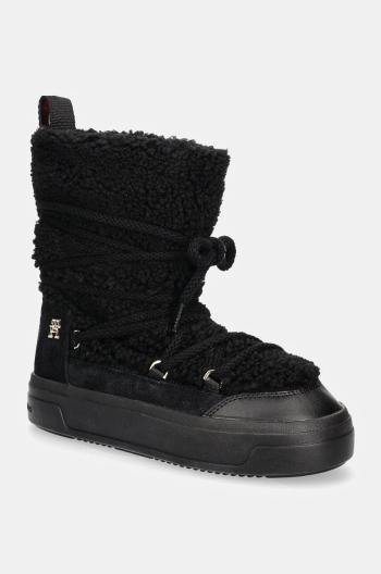 Sněhule Tommy Hilfiger LACE-UP FAUX SHEARLING SNOWBOOT černá barva, FW0FW08252