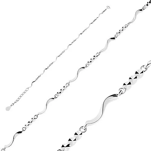 Stříbrný 925 náramek, lesklé vlnky s gravírovanými zářezy