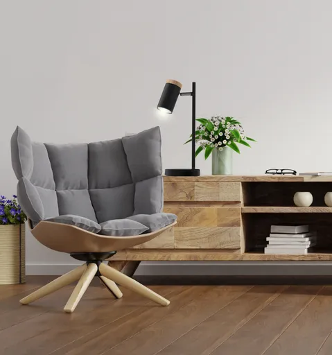 STOLNÍ LAMPA LAGOS ČERNÁ 1X15W GU10 STÍNIDLO ČERNÉ+DŘEVĚNÉ