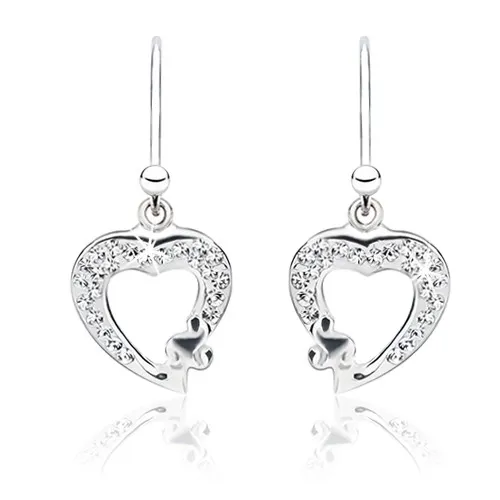 Náušnice ze stříbra - čiré zirkonové obrysy srdcí