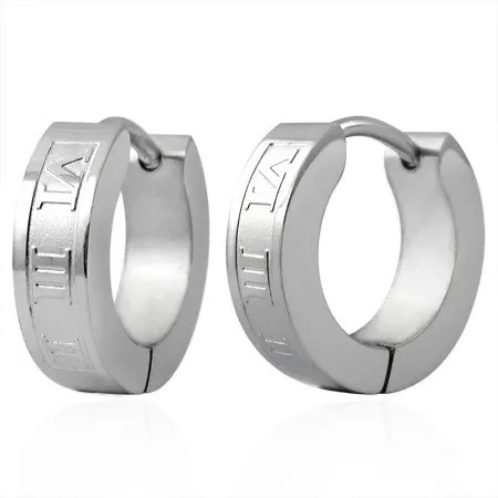 Ocelové náušnice - kroužky stříbrné barvy, římské číslice