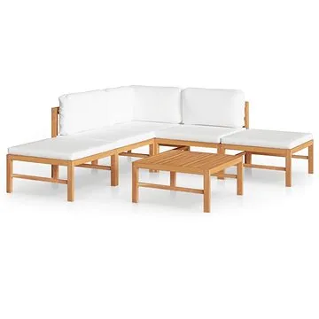 6dílná zahradní sedací souprava krémové podušky masivní teak, 3087192 (3087192)