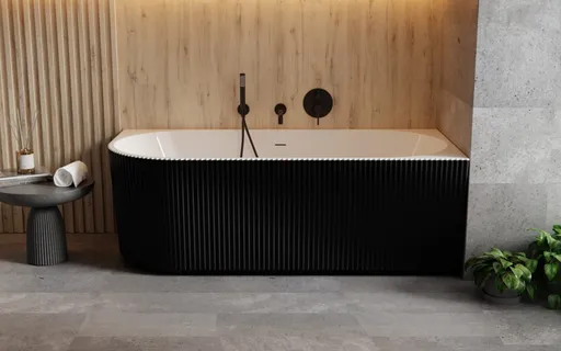 BESCO Volně stojící vana DENAYA černá/bílá, sifon se štěrbinovým přepadem Barva Černá / bílá, Barva sifonu Černá, Rozměr vany 150 × 75 Způsob provedení Pravé VANDENA150BWPB