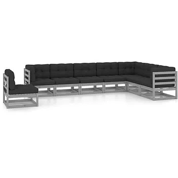 8dílná zahradní sedací souprava a podušky šedá masivní borovice , 3076826 (3076826)