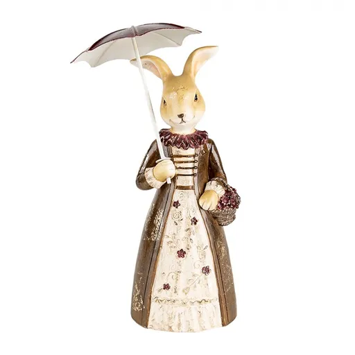 Dekorace králičí dáma v šatech s deštníkem - 12*9*21 cm Clayre & Eef