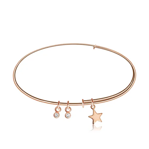 Stříbrný 925 navlékací náramek měděné barvy - hvězdička a dva čiré zirkony