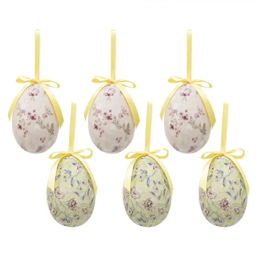 6ks dekorace závěsné vajíčko s květy Spring Egg - Ø 7*10 cm Clayre & Eef