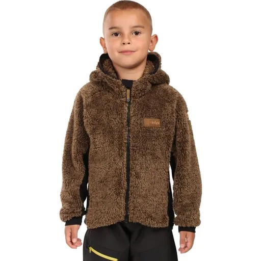 KILPI NORKA Chlapecká chlupatá fleecová mikina s kapucí, hnědá, velikost