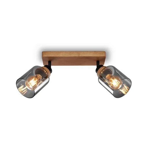 BRILONER Briloner Royk stropní bodové svítidlo, kouřové sklo, nastavitelné, 2-ramenné, dřevěná základna BRI 2486025