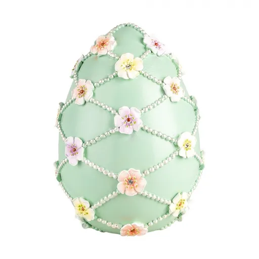 Zelená dekorace vajíčko zdobené květy - Ø 16*21 cm Clayre & Eef