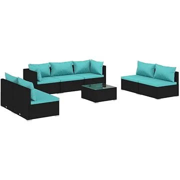 8dílná zahradní sedací souprava s poduškami polyratan černá, 3102241 (3102241)