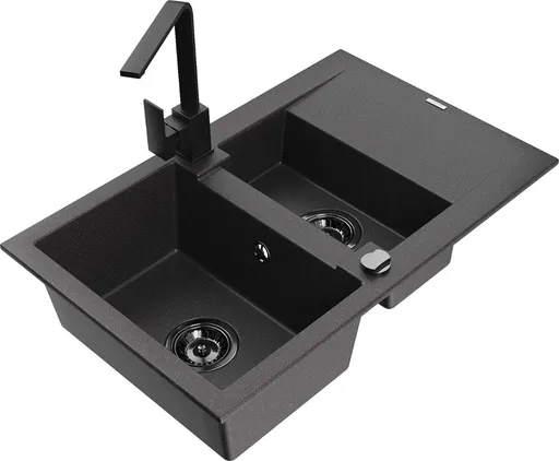 MEXEN/S Gaspar granitový dřez 1.5 s odkapávačem včetně baterie Rita, černý kropenatý  6507-76-670300-70-B