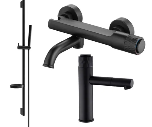 MEXEN/S Diamond DS70 Set umyvadlové a vanové baterie s příslušenstvím, černá 71503DS70-70