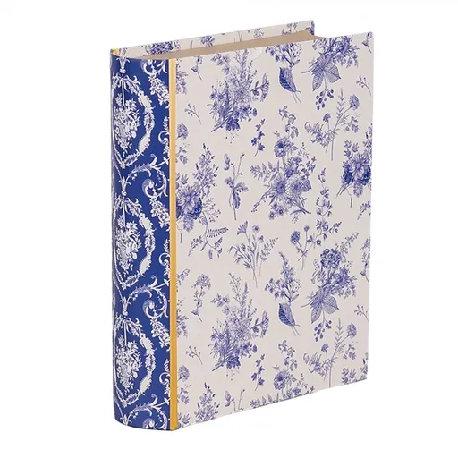 Bílo-modrý úložný box s květy ve tvaru knihy Book Van - 17*14*5 cm 66014