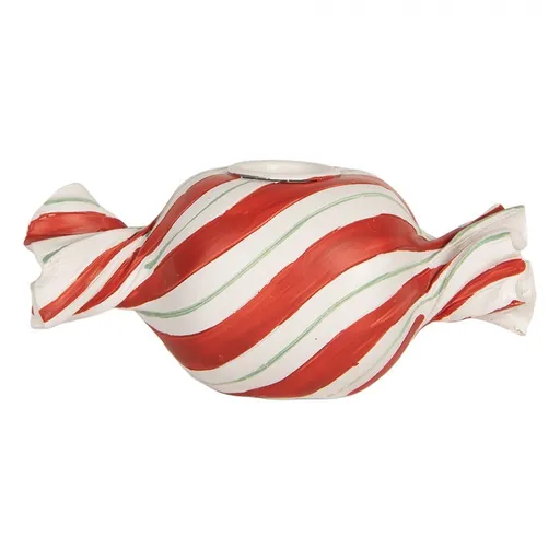 Bílo-červený svícen na úzkou svíčku Bonbón Candy - 14*7*6 cm Clayre & Eef