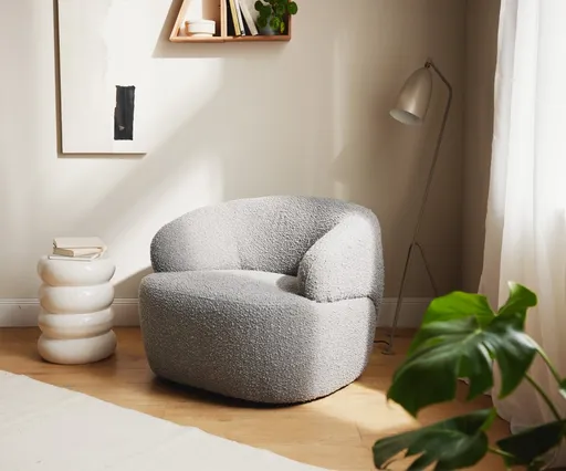 Lounge chair Nova 88x88 cm bouclé stříbrná šedá