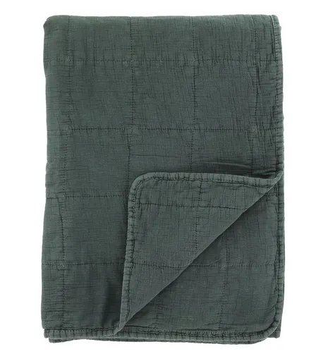 Tmavě zelený přehoz s opraným vzhledem Aix Vintage Quilt - 130*180 cm Chic Antique