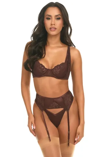 Hnědý třídílný set Adeline