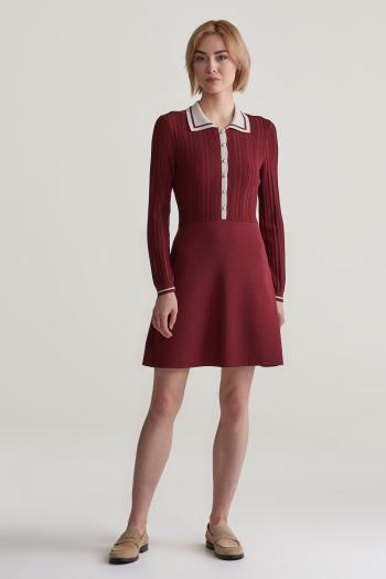 ŠATY GANT CONTRAST RIBBED KNITTED DRESS PLUMPED RED