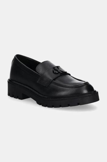 Kožené mokasíny Calvin Klein Jeans FLATFORM LOAFER HW MG LTH dámské, černá barva, na platformě, YW0YW01682