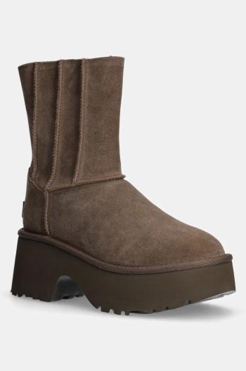 Semišové boty UGG Classic Twin Seam New Heights dámské, hnědá barva, na platformě, zateplené, 1158313-HCK