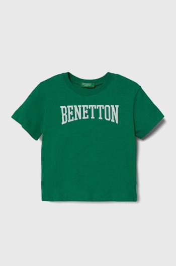 Dětské bavlněné tričko United Colors of Benetton zelená barva, s potiskem