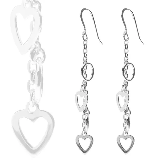 Náušničky ze stříbra 925 - řetízek s kruhy a srdíčky