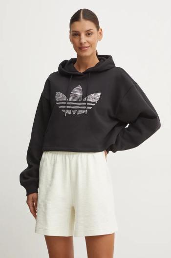 Mikina adidas Originals Bling Hoodie dámská, černá barva, s kapucí, s aplikací, IW5697