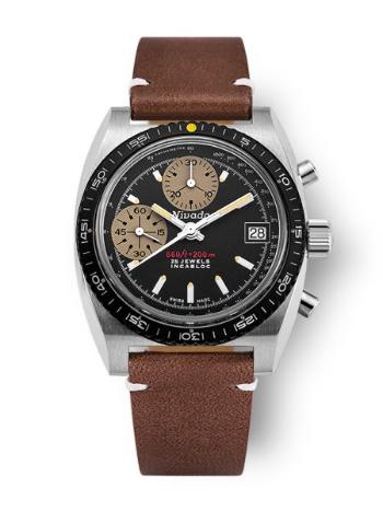 Nivada Grenchen Chronosport Yellow Automatic - Brown Leather White Stitching