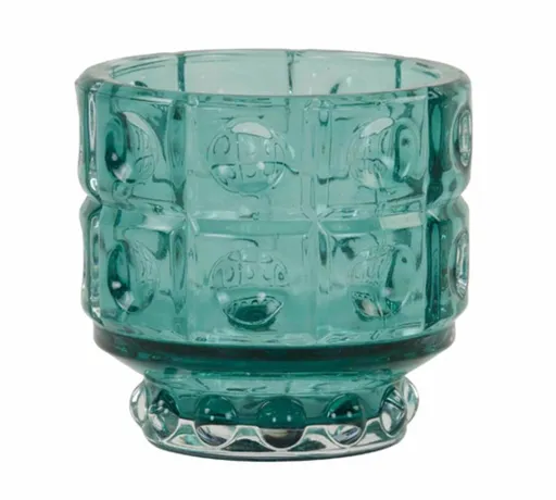 Tyrkysový skleněný svícen Bobbi turquoise - Ø 9*8,5 cm Light & Living