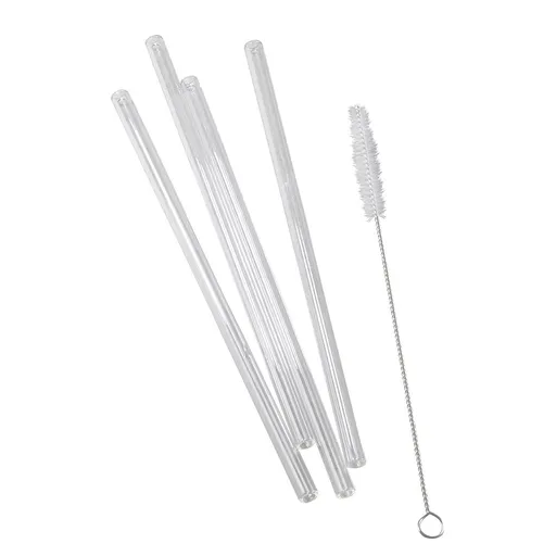 LONG DRINK Skleněná brčka s kartáčkem set 5 ks