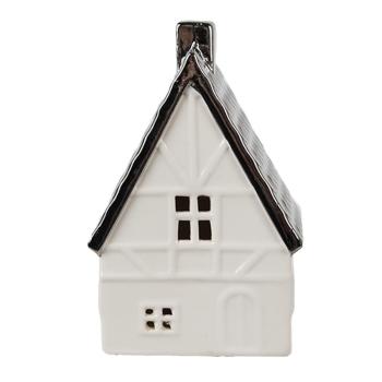 Béžová dekorace porcelánový domek s Led světýlky Christmas House M - 8*7*12 cm 6CE1597M