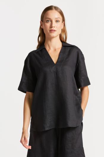 KOŠILE GANT REL POP OVER LINEN SS SHIRT EBONY BLACK