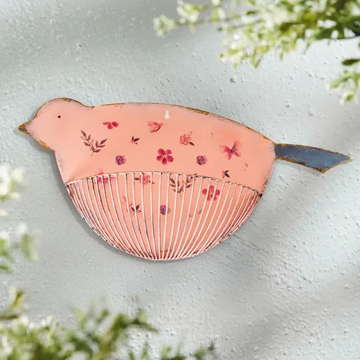 Nástěnná dekorace s košem Ptáček, růžová