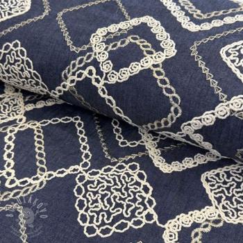 Pamutvászon JEANS EMBROIDERY Square dark blue