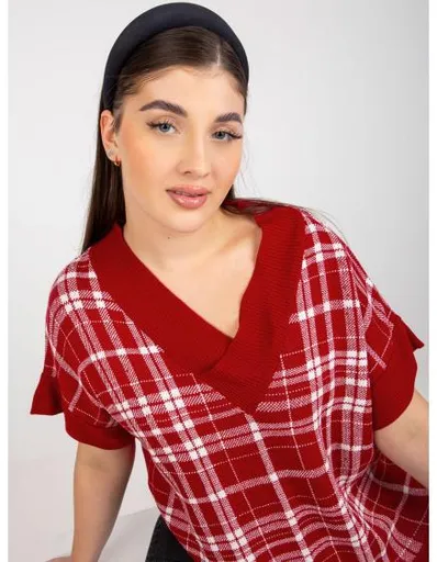 Dámská vesta s kostkovaným vzorem plus size MARCI červená