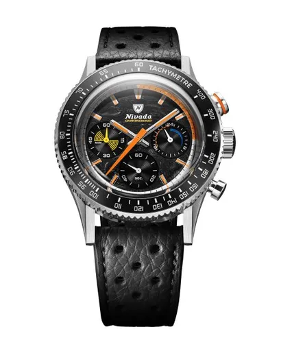 Nivada Grenchen Chronoking Mecaquartz Racing Carbon - Inter. Bezel - Black Racing Strap