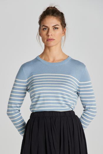 SVETR GANT FINE KNIT STRIPED C-NECK DOVE BLUE