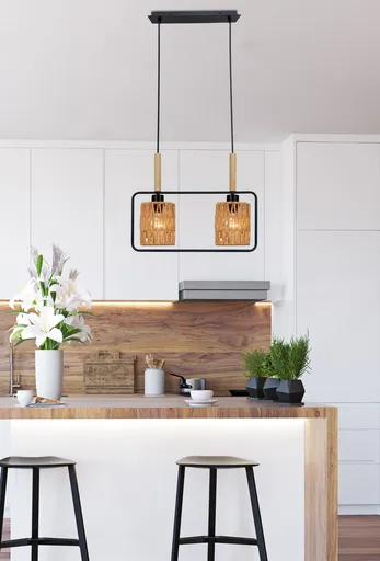 Závěsná lampa Crown, černá, 2x40W, E27, béžové stínidlo