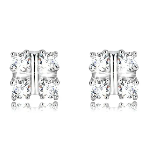 Stříbrné náušnice 925 - čtvercový košíček s třpytivými zirkony, puzetky