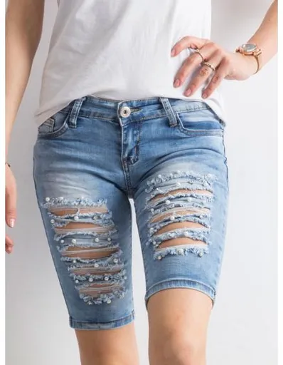 Dámské bermudy s dírami džínové OVA modré