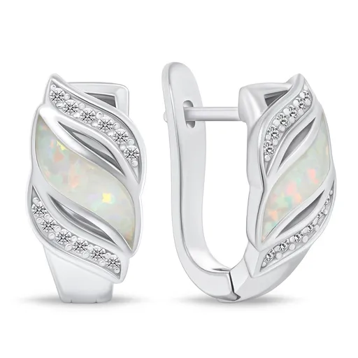 Brilio Silver Půvabné stříbrné náušnice se zirkony a syntetickým opálem EA970W
