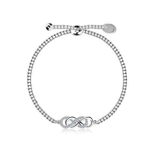 Nastavitelný stříbrný náramek 925 - propletený hladký a kubický zirkonový symbol nekonečna