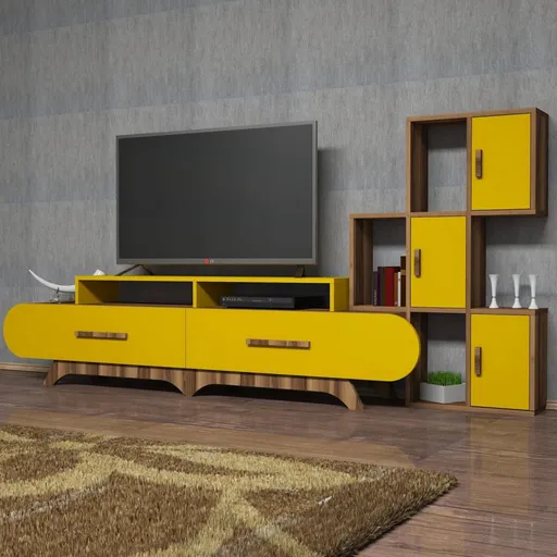 TV stěna / Sestava pod TV Flora S - Walnut, Yellow